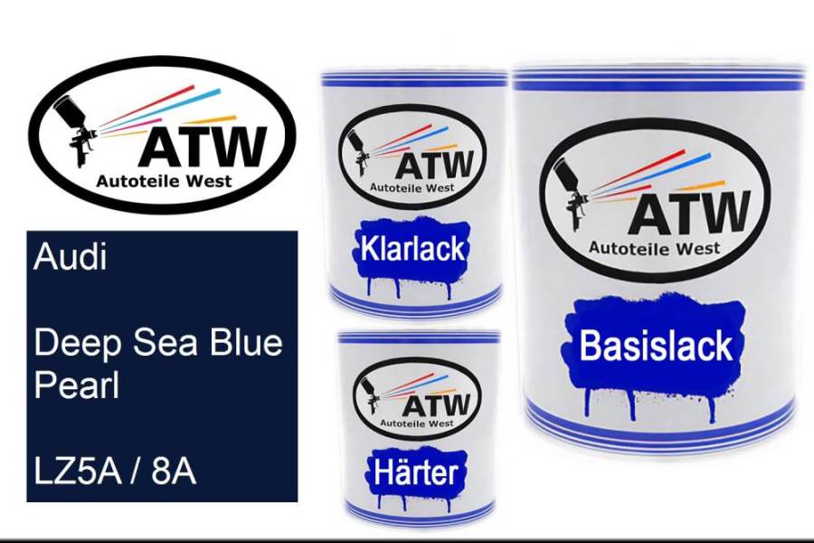 Audi, Deep Sea Blue Pearl, LZ5A / 8A: 1L Lackdose + 1L Klarlack + 500ml Härter - Set, von ATW Autoteile West.